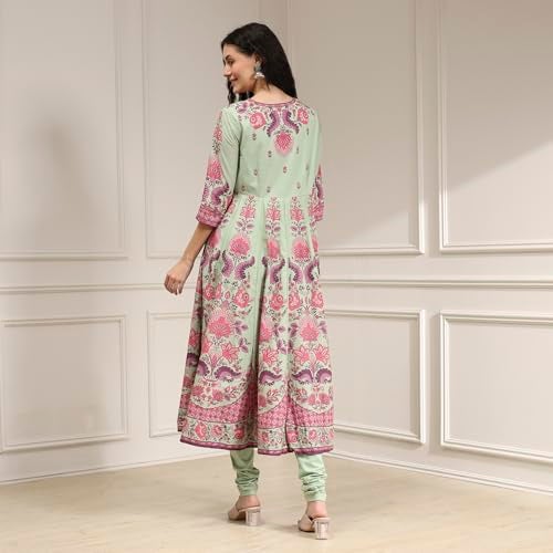 Biba Women Sage Green Cotton Anarkali Printed Lehenga Set_32 - Image 5