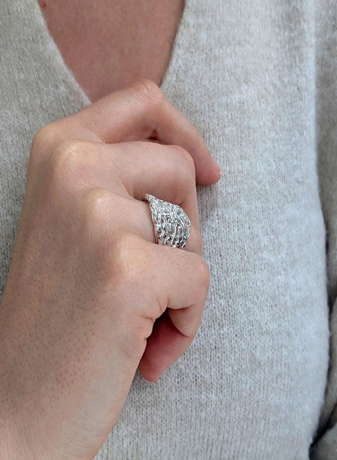 Silverly Sterling Silver Spiral Filigree Statement Ring for Women - Wide Band With Scrollwork - Baroque-Style Ornate Scroll Openwork 925 Silver Ring - Intricate Lace-Like Swirl Design - Image 4