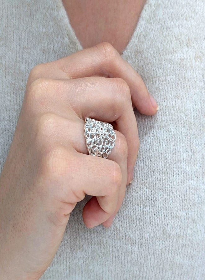Silverly Sterling Silver Spiral Filigree Statement Ring for Women - Wide Band With Scrollwork - Baroque-Style Ornate Scroll Openwork 925 Silver Ring - Intricate Lace-Like Swirl Design - Image 3