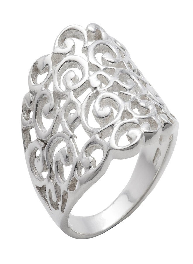 Silverly Sterling Silver Spiral Filigree Statement Ring for Women - Wide Band With Scrollwork - Baroque-Style Ornate Scroll Openwork 925 Silver Ring - Intricate Lace-Like Swirl Design - Image 1