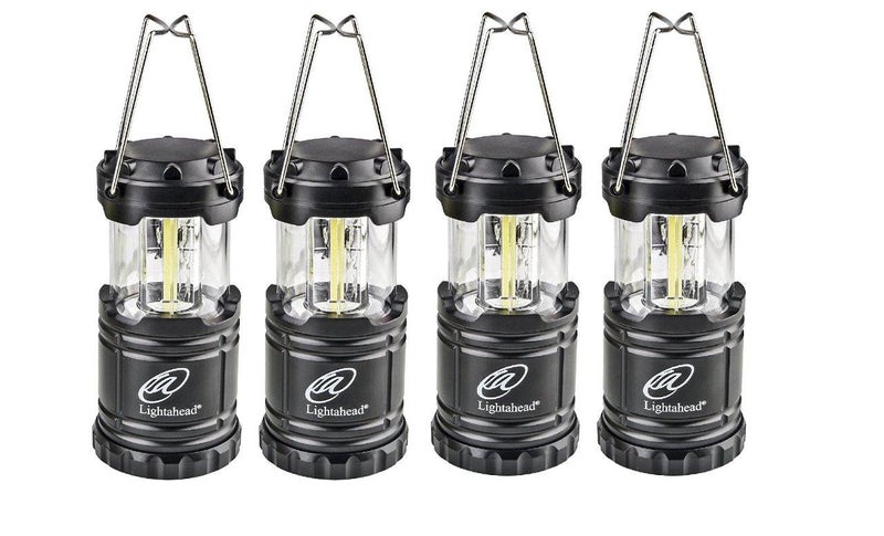 Lightahead Set of 4 Portable Outdoor LED Camping Lantern, Black, Collapsible. Great for Emergency, Tent Light, Backpacking (Without Battery) - Image 1