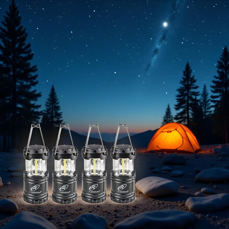 Lightahead Set of 4 Portable Outdoor LED Camping Lantern, Black, Collapsible. Great for Emergency, Tent Light, Backpacking (Without Battery) - Image 2
