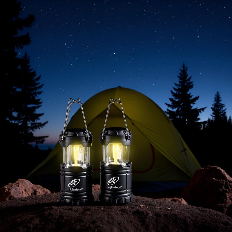 Lightahead Set of 4 Portable Outdoor LED Camping Lantern, Black, Collapsible. Great for Emergency, Tent Light, Backpacking (Without Battery) - Image 3