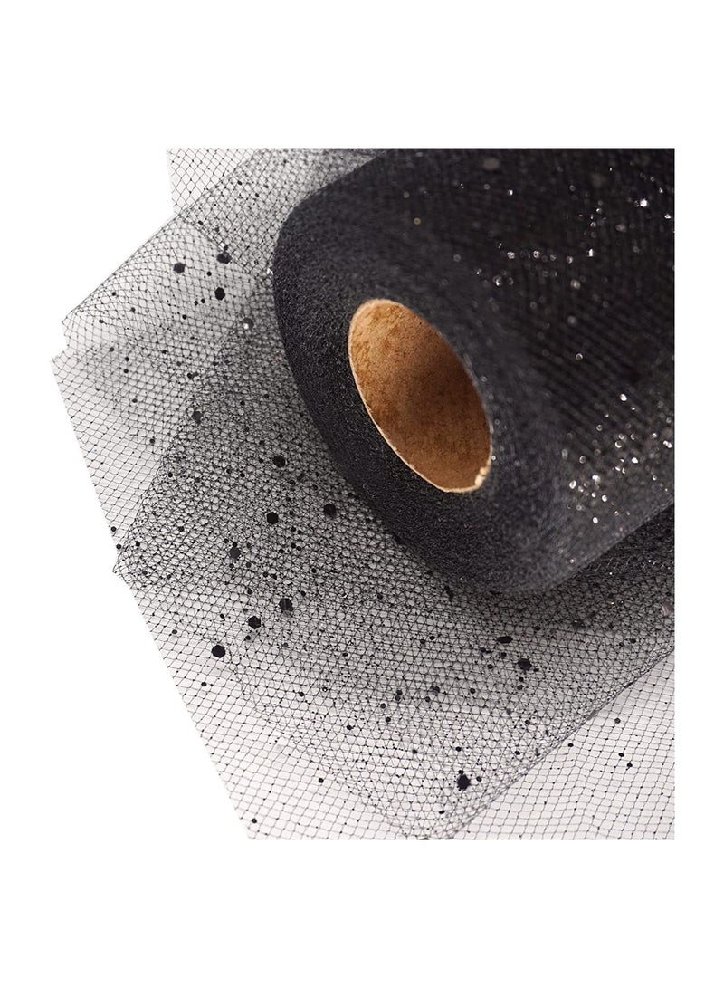 Gold Glitter Tulle Fabric Roll 6 Inch 25 Yards Sequin Ribbon for Wedding, Tutu Skirt, Gift Wrapping, Party Decoration  - Image 1