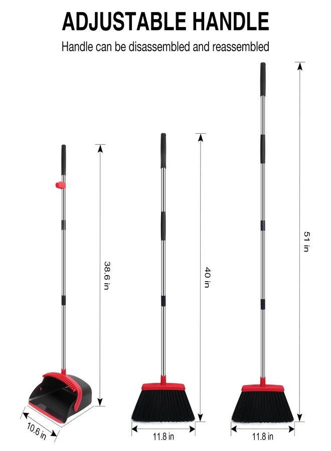 NACENA Broom and Dustpan Set, 52-in Long Adjustable Handle Broom Dustpan Combo with Dustpan Teeth to Automatically Clean Hair Suitable for Home Kitchen Office Hall Floor (Black&Red, 2 Pack - Image 2