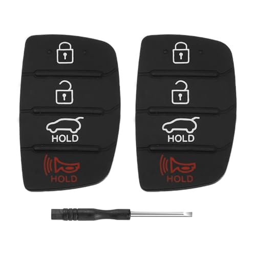 JJCHQ Key Fob Rubber Button Pad Replacement for Hyundai Santa Fe Sport Sonata 2018 2017 2016 2015 2014 2013 4 Button Key Fob Cover Keyless Entry Remote Control Flip Car Key Fob Case Insert Keypad - 2 Pack - Image 1