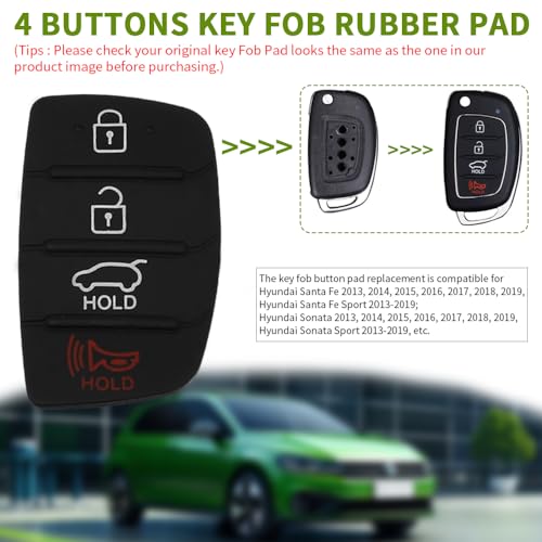JJCHQ Key Fob Rubber Button Pad Replacement for Hyundai Santa Fe Sport Sonata 2018 2017 2016 2015 2014 2013 4 Button Key Fob Cover Keyless Entry Remote Control Flip Car Key Fob Case Insert Keypad - 2 Pack - Image 2