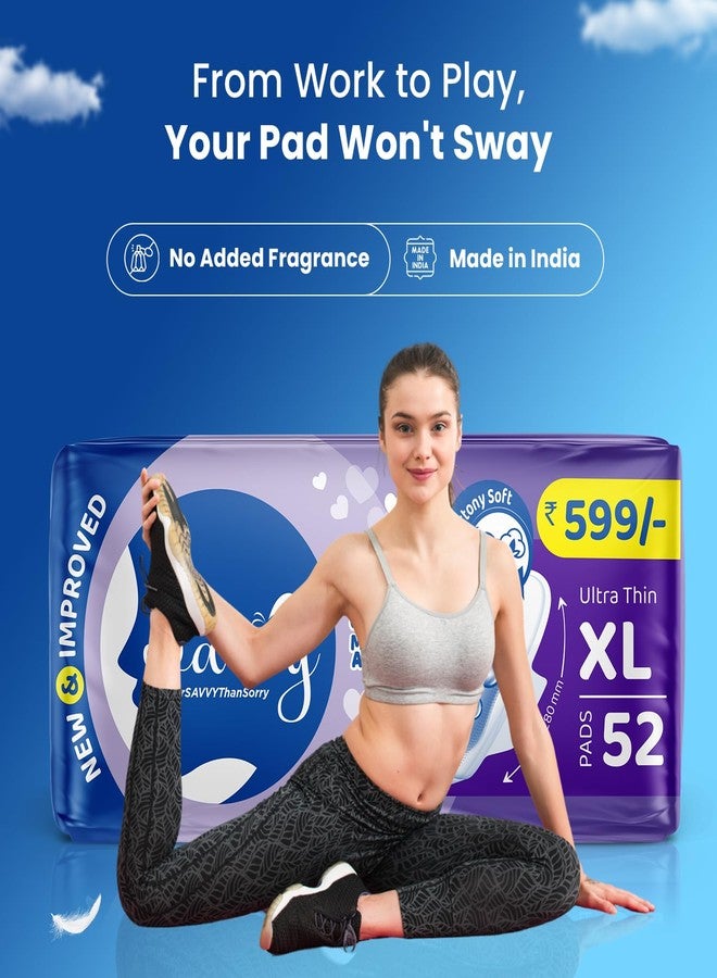 Savvy Ultra Thin Cotton Sanitary Napkins Pads For Women, XL Size Regular to Heavy Flow Advanced Leaklock Protection, Wider Wings Super Absorption - (52 Pads) 280mm - Image 4