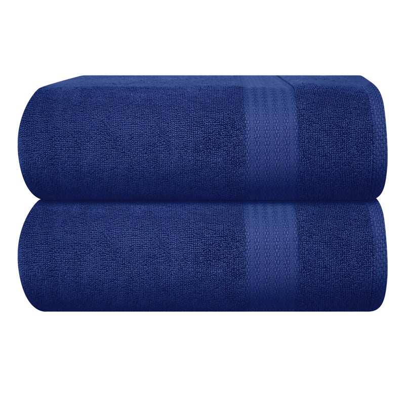 GLAMBURG Premium Cotton Oversized 2 Pack Bath Sheet 35x70-100% Pure Cotton - Ideal for Everyday use - Ultra Soft & Highly Absorbent - Machine Washable - Navy - Image 1