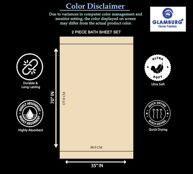 GLAMBURG Premium Cotton Oversized 2 Pack Bath Sheet 35x70-100% Pure Cotton - Ideal for Everyday use - Ultra Soft & Highly Absorbent - Machine Washable - Navy - Image 5