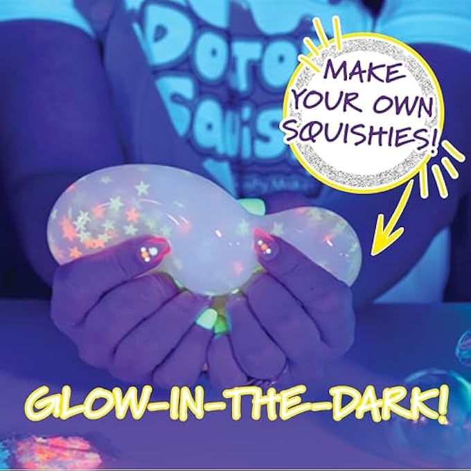 Doctor Squish عبوة إعادة تعبئة صانع السكووشي النيون | مجموعة صنع سكووشي افعلها بنفسك مع 6 بالونات TPR، 6 مشابك قابلة لإعادة الاستخدام، لمعة تتلألأ في الظلام ومسحوق سلايم | اصنع سكووشياتك الخاصة | للأعمار 8 سنوات (تتألق، 2، عبوة) - Image 2