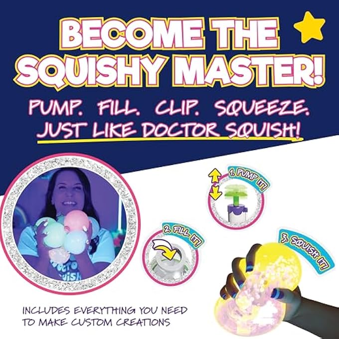 Doctor Squish عبوة إعادة تعبئة صانع السكووشي النيون | مجموعة صنع سكووشي افعلها بنفسك مع 6 بالونات TPR، 6 مشابك قابلة لإعادة الاستخدام، لمعة تتلألأ في الظلام ومسحوق سلايم | اصنع سكووشياتك الخاصة | للأعمار 8 سنوات (تتألق، 2، عبوة) - Image 5