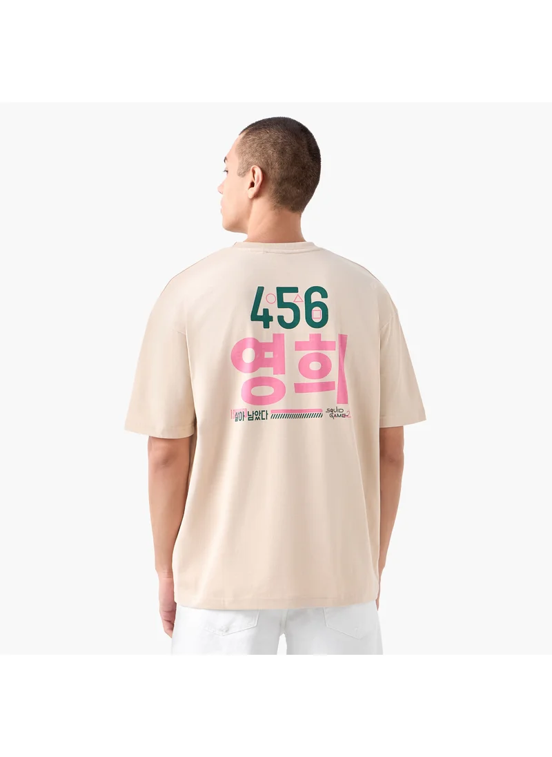 FAV Squid Game Print T-shirt with Crew Neck and Short Sleeves