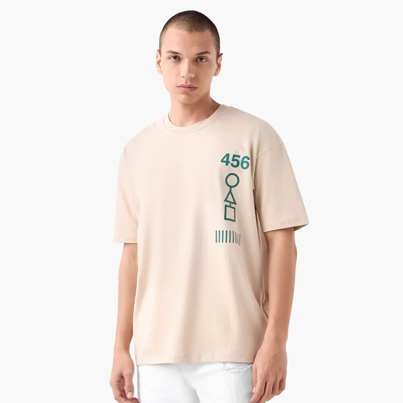 سبلاش فيڤ Squid Game Print T-shirt with Crew Neck and Short Sleeves