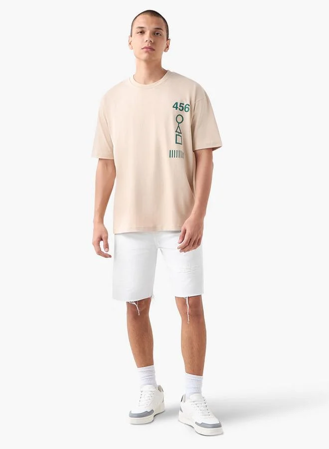 Splash FAV Squid Game Print T-shirt with Crew Neck and Short Sleeves