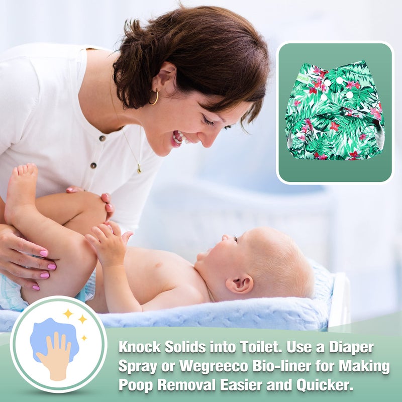 wegreeco Cloth Diapers 6 Pack with 6 Inserts & 1 Wet Bag, Washable Cloth Diapers for Babies, One Size Adjustable Reusable (Rainbow, Horse) - Image 5