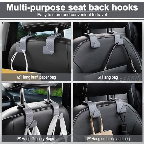 LivTee Car Purse Hook, 4 Pack Universal Auto Seat Headrest Hook Hangers Organizer for Coats, Umbrellas, Groceries - Carbon Fiber Gray - Image 5