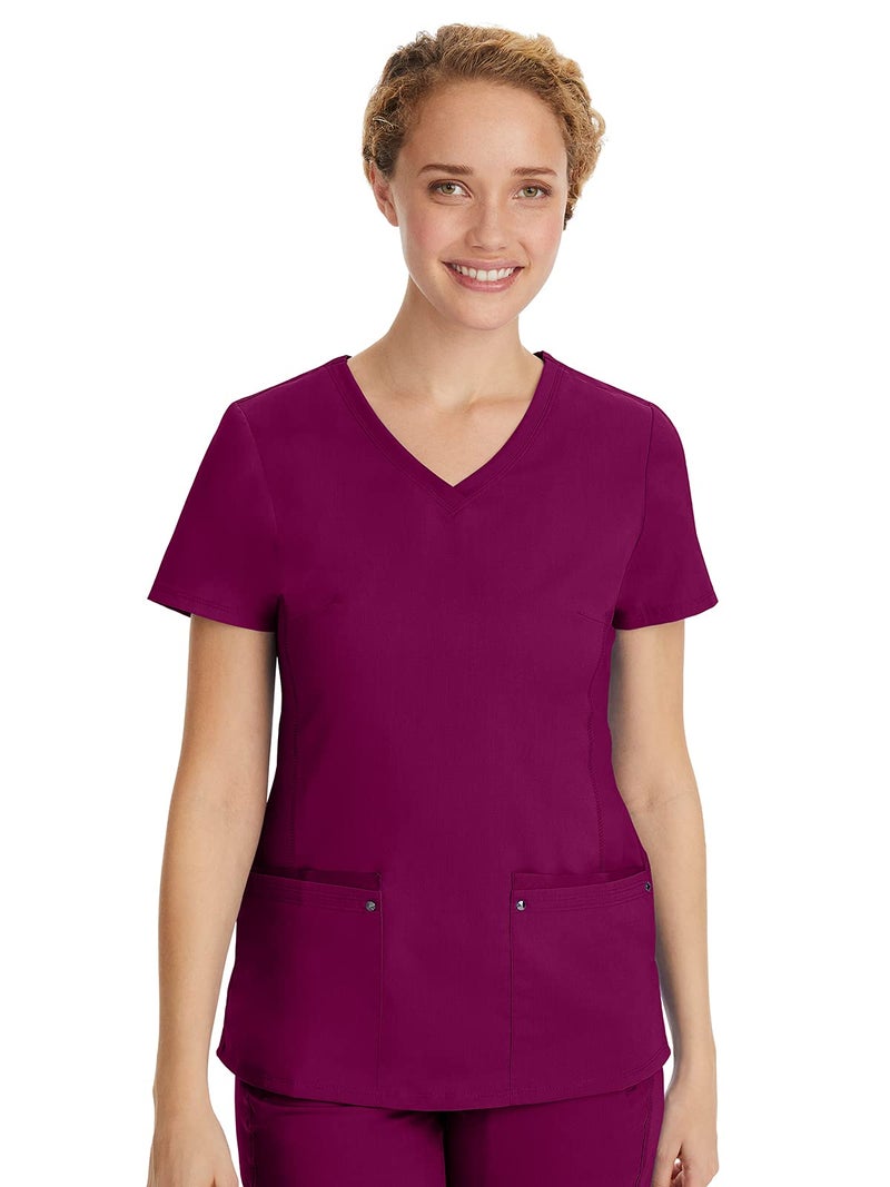 Healing Hands Yoga Scrubs Top for Women Purple Label 2 Pocket V-Neck Women's Scrub Top 2245 Juliet Wine L - Image 1