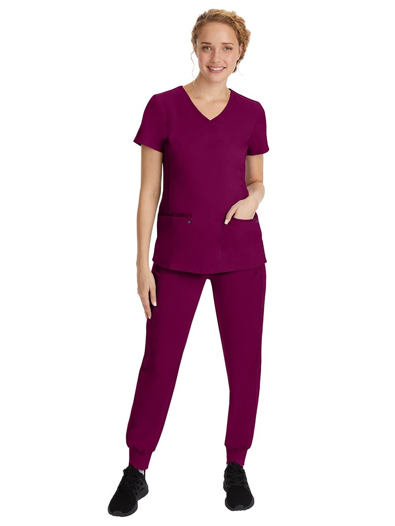 Healing Hands Yoga Scrubs Top for Women Purple Label 2 Pocket V-Neck Women's Scrub Top 2245 Juliet Wine L - Image 3