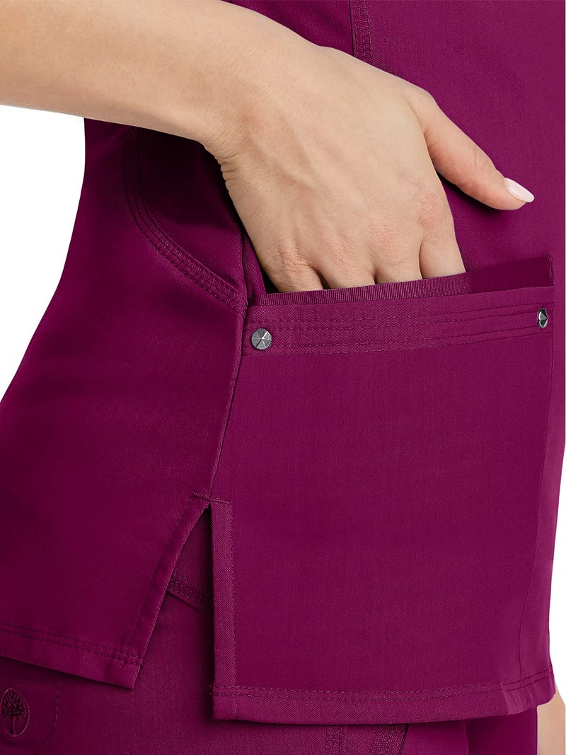 Healing Hands Yoga Scrubs Top for Women Purple Label 2 Pocket V-Neck Women's Scrub Top 2245 Juliet Wine L - Image 4