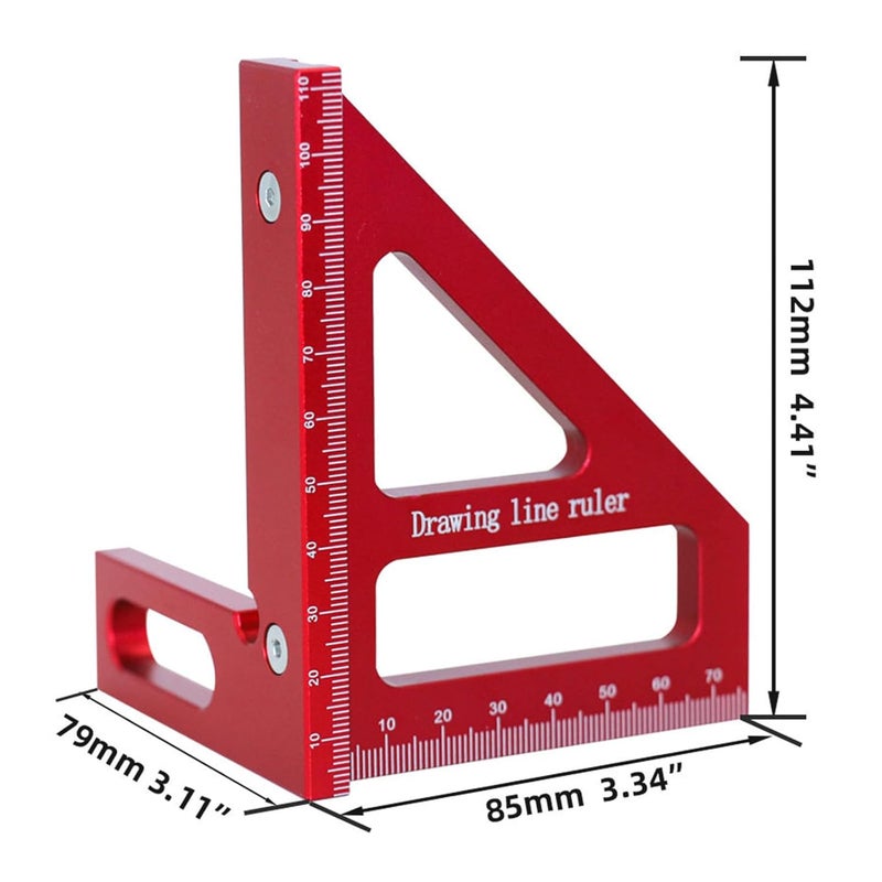 Wisoqu 45 90 Degree Woodworking Square Protractor, Versatile Tool for Measuring, Aligning, and Marking with Sturdy Aluminum Alloy, Ideal for Engineers, Carpenters, and More (Red) - Image 3