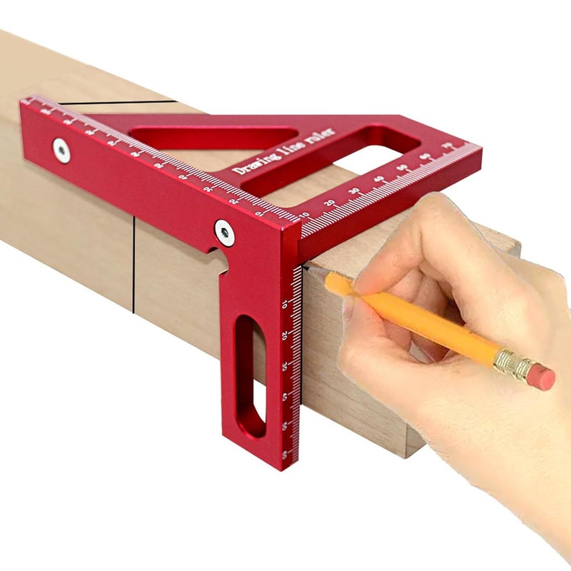 Wisoqu 45 90 Degree Woodworking Square Protractor, Versatile Tool for Measuring, Aligning, and Marking with Sturdy Aluminum Alloy, Ideal for Engineers, Carpenters, and More (Red) - Image 1