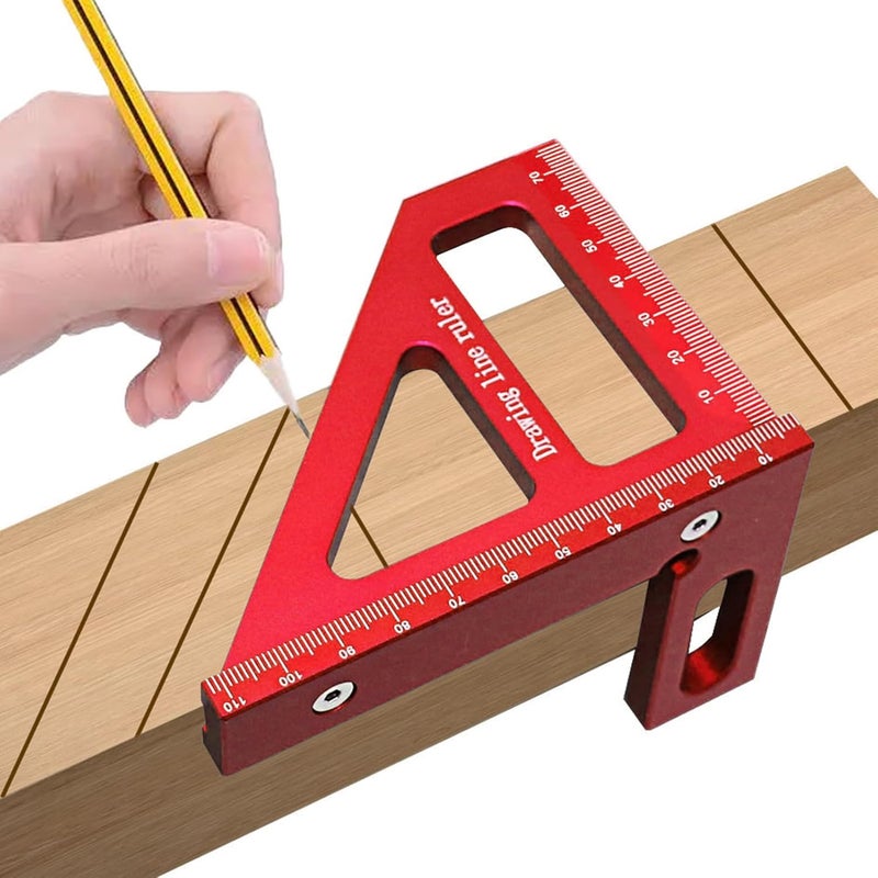 Wisoqu 45 90 Degree Woodworking Square Protractor, Versatile Tool for Measuring, Aligning, and Marking with Sturdy Aluminum Alloy, Ideal for Engineers, Carpenters, and More (Red) - Image 2