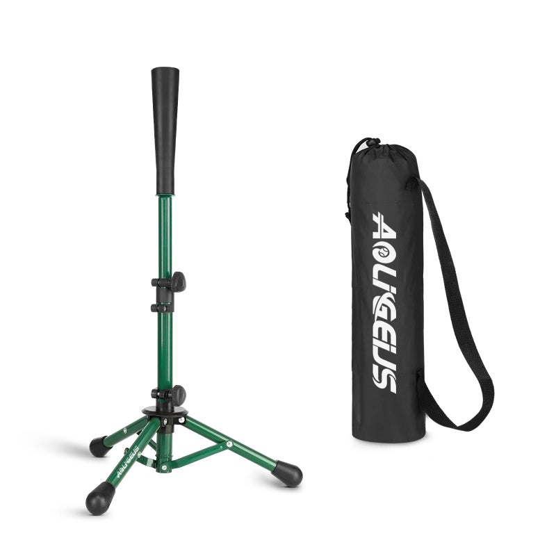 AOLIGEIJS Baseball Tee Batting Tee Softball Tee Portable Travel Hitting TeeEasy Adjustable HeightStable Tripod Stand Baseball Tee Green - Image 2