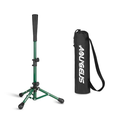 AOLIGEIJS Baseball Tee Batting Tee Softball Tee Portable Travel Hitting TeeEasy Adjustable HeightStable Tripod Stand Baseball Tee Green - Image 1