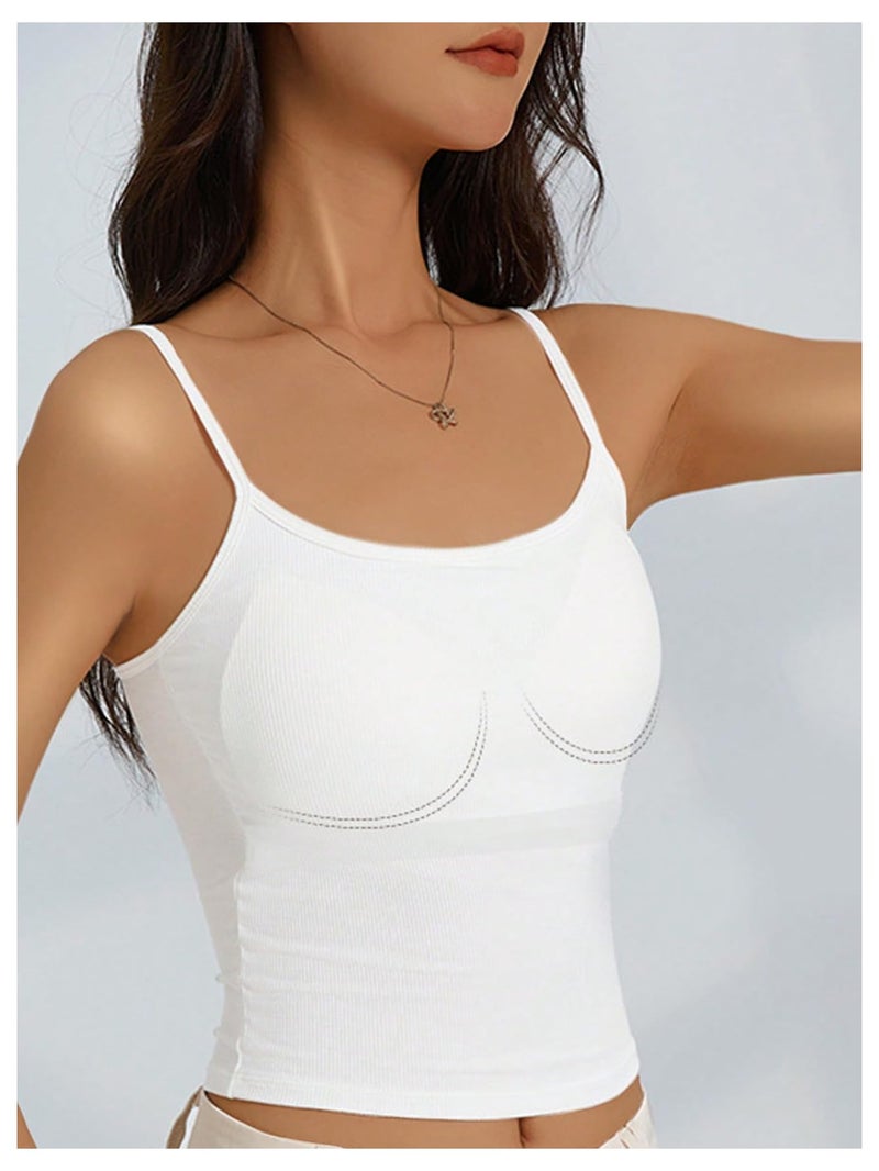 WDIRARA Women's 3 Pack Cami Crop Top Built in Bra Spaghetti Strap Camisole Tops Black White Grey Medium - Image 5