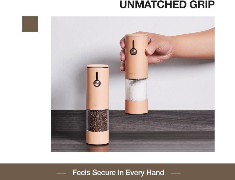 GORMODE Electric Pepper Grinder and Salt Mill Set - Large Capacity USB Rechargeable Automatic Grinder with Dual LED Lights, One-Handed Operation & Slide Cover - Brushed Stainless Steel - Image 4