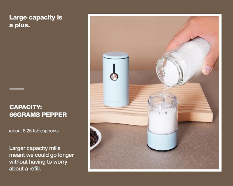 GORMODE Electric Pepper Grinder and Salt Mill Set - Large Capacity USB Rechargeable Automatic Grinder with Dual LED Lights, One-Handed Operation & Slide Cover - Brushed Stainless Steel - Image 5