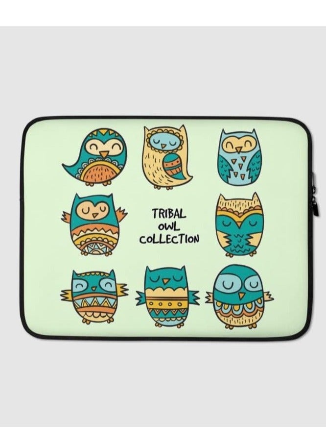 تيديلين جراب كمبيوتر محمول مقاس 13.3 بوصة - تصميم بومة قبلية مطبوع، غطاء واقٍ سميك من مادة النيوبرين - جراب كمبيوتر محمول خفيف الوزن ومتين وأنيق لأجهزة الكمبيوتر المحمولة وأجهزة ماك بوك والملحقات - Image 1