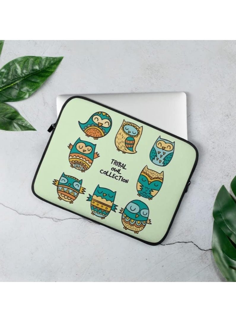 تيديلين جراب كمبيوتر محمول مقاس 13.3 بوصة - تصميم بومة قبلية مطبوع، غطاء واقٍ سميك من مادة النيوبرين - جراب كمبيوتر محمول خفيف الوزن ومتين وأنيق لأجهزة الكمبيوتر المحمولة وأجهزة ماك بوك والملحقات - Image 2