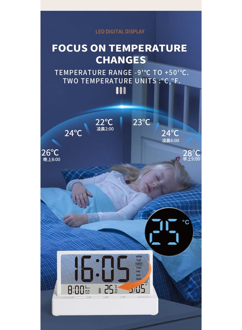 XICEN Digital Alarm Clock, Transparent LCD Digital Clock, Display for Time/Temperature/Date/Week, Support 3 Alarm Clock, Bedside Alarm Clock - Image 5