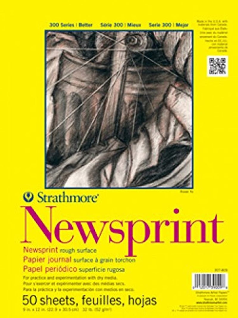 Strathmore دفتر ورق أخبار ستراثمور 300 سلسلة، ملزم بالشريط، 24x36 بوصة، 50 ورقة (32 رطل/52 جرام) - ورق فني للبالغين والطلاب - ممارسة الرسم بالفحم، الجرافيت والقلم - Image 4