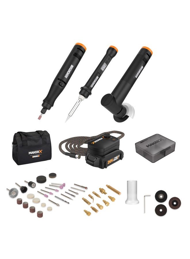 Worx WX991L 20V MAKERX Combo Kit - Rotary Tool + Angle Grinder + Wood/Metal Crafting Tool - Image 1
