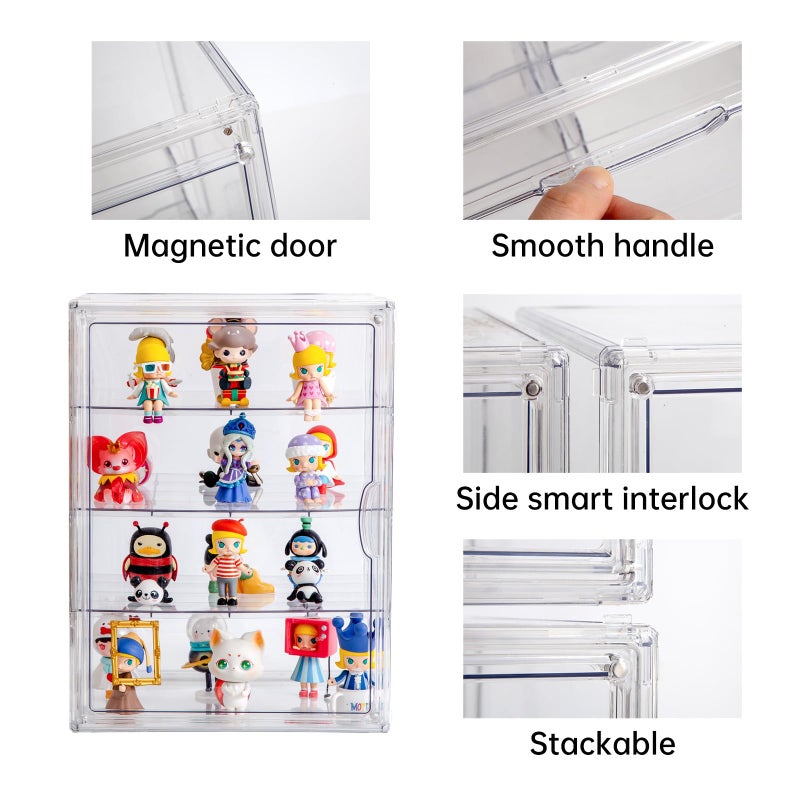 BOHOIDEE 3X-Large 4 Tiers 17.7"X13"X13" Acrylic Display Case with 3 Division Boards, Clear Organizer Box Plastic Holder with Magnetic Door for Handbags, Purses, Boots, Figures, Book - Image 3
