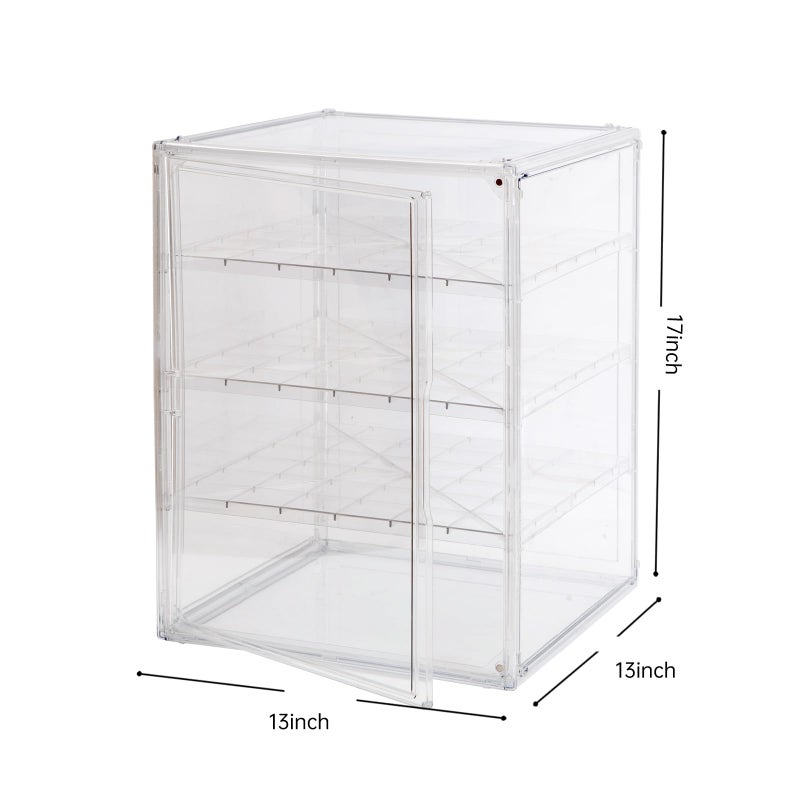 BOHOIDEE 3X-Large 4 Tiers 17.7"X13"X13" Acrylic Display Case with 3 Division Boards, Clear Organizer Box Plastic Holder with Magnetic Door for Handbags, Purses, Boots, Figures, Book - Image 2