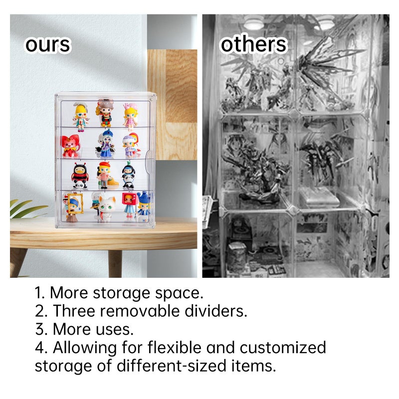 BOHOIDEE 3X-Large 4 Tiers 17.7"X13"X13" Acrylic Display Case with 3 Division Boards, Clear Organizer Box Plastic Holder with Magnetic Door for Handbags, Purses, Boots, Figures, Book - Image 4