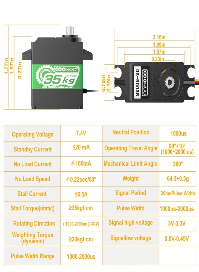 COOWOO 35kg High Torque Coreless Motor Servo Metal Gear Digital and Stainless Steel Gear Servo Arduino Servo for Robotic DIY,RC Car (Control Angle 10°) - Image 5