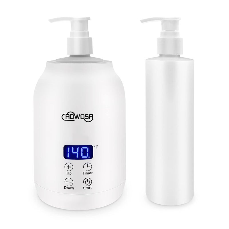 AOWOSA Massage Oil Warmer Bottle Professional Electric Lotion Digital Heater for SPA, Automatic Oil Warmer Heated Oil Lotion Cream for Salon, Barber Shops, Home, with Two Oil Bottle Dispenser (White) - Image 1