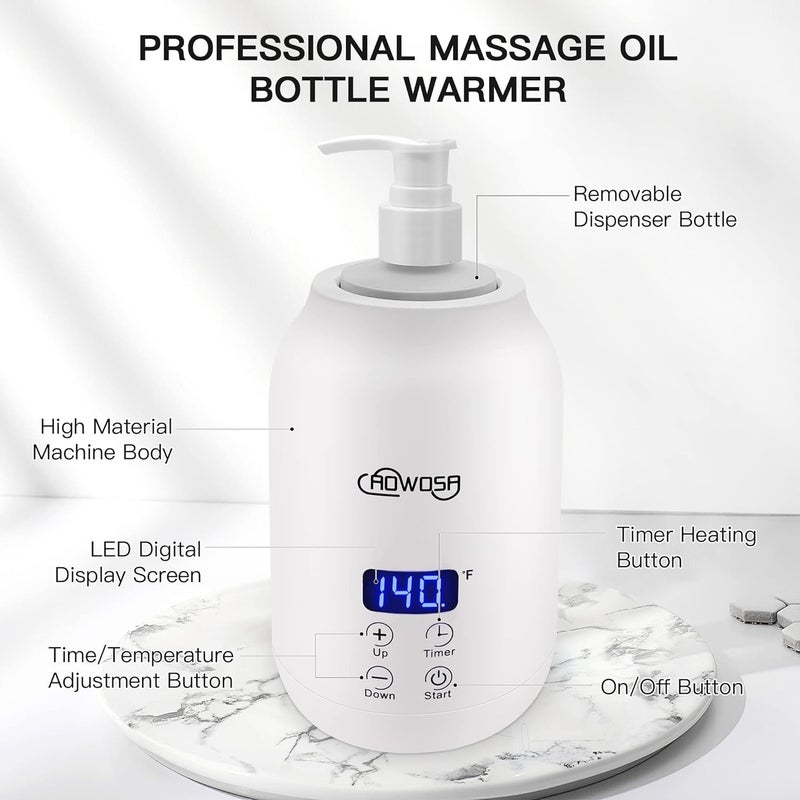 AOWOSA Massage Oil Warmer Bottle Professional Electric Lotion Digital Heater for SPA, Automatic Oil Warmer Heated Oil Lotion Cream for Salon, Barber Shops, Home, with Two Oil Bottle Dispenser (White) - Image 5