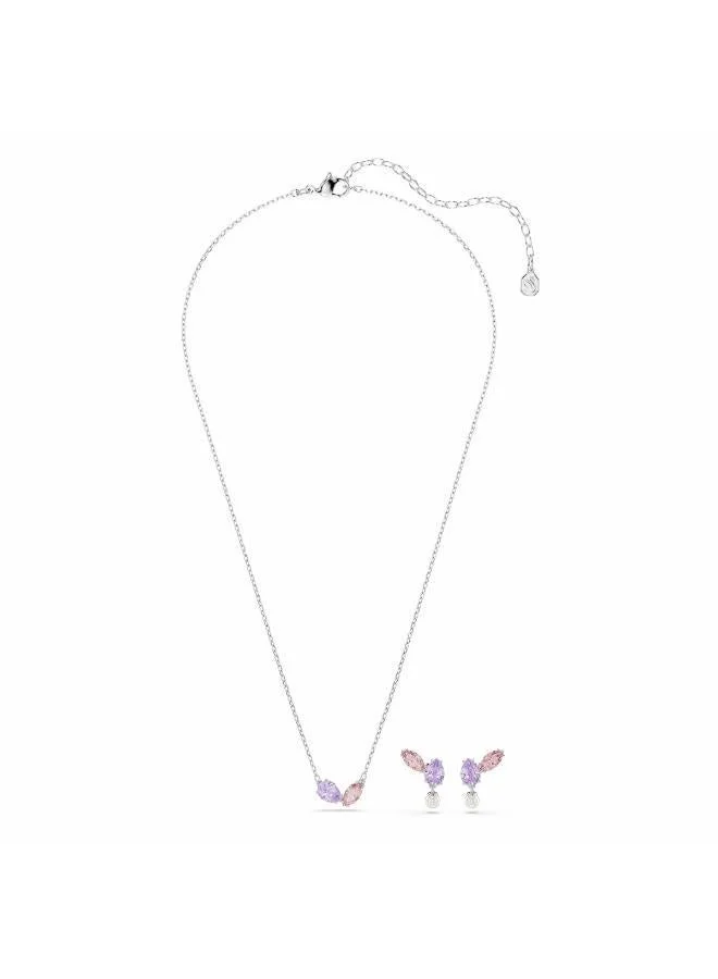 سواروفسكي طقم مجوهرات مطلي بالروديوم بنقوش