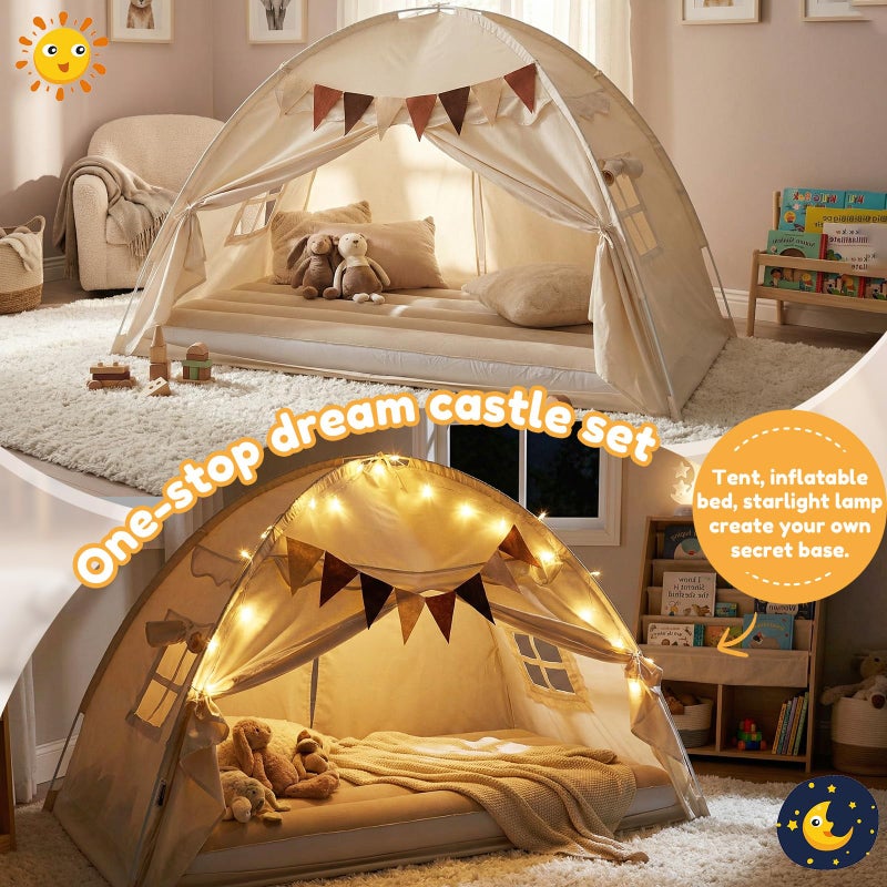 GliCraft Inflatable Toddler Travel Bed with Tent, Portable Kids Air Mattress with Stars Lights & Flags, Ideal for Home, Traveling, Camping, Electric Pump is Not Included - Image 5