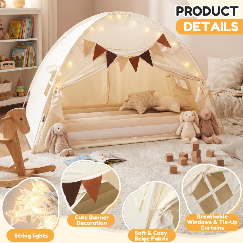GliCraft Inflatable Toddler Travel Bed with Tent, Portable Kids Air Mattress with Stars Lights & Flags, Ideal for Home, Traveling, Camping, Electric Pump is Not Included - Image 3