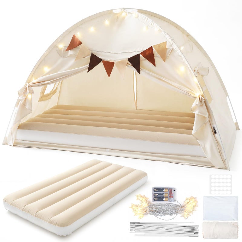 GliCraft Inflatable Toddler Travel Bed with Tent, Portable Kids Air Mattress with Stars Lights & Flags, Ideal for Home, Traveling, Camping, Electric Pump is Not Included - Image 1