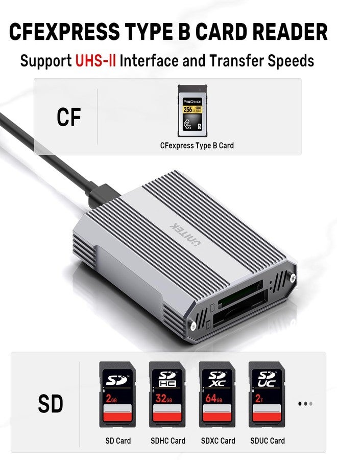 UNITEK 10Gbps CFexpress Type B and SD4.0 Card Reader, USB 3.1 Gen 2 Dual Slot CFexpress Reader, Portable CFexpress Type B/SD Memory Card Reader, Plug and Play, Compatible with Windows/Mac/Linux/Android - Image 2
