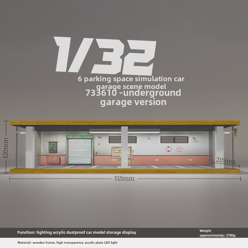 Loquat Wholesale Miniature Car Garage Model, Wooden Dustproof Cover with Light, 1:32 733610-six-car underground garage