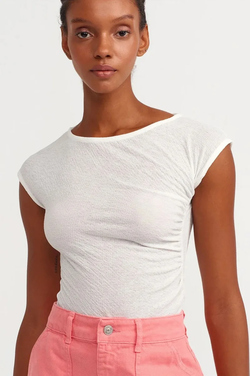 Dilvin White DILVIN Fitted Boat Neck Blouse for Women | Best Price UAE